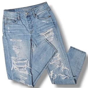 AMERICAN EAGLE | TOMGIRL DESTROYED 100% COTTON LOOSE FIT SKINNY JEANS